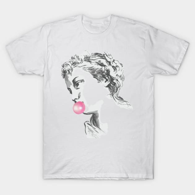 Vintage Ancient Goddess Sculpture with Chewing Gum T-Shirt by XOZ